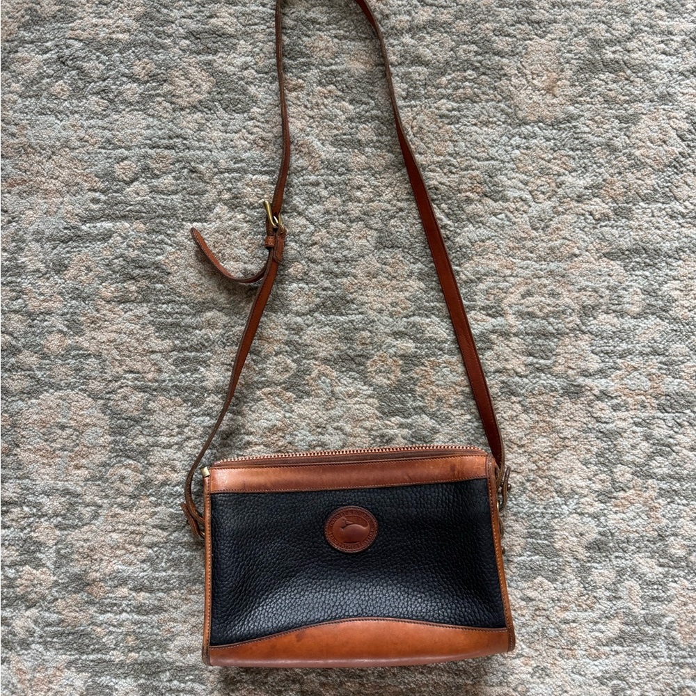 Vintage Dooney & Bourke Black and Brown Leather Crossbody Bag